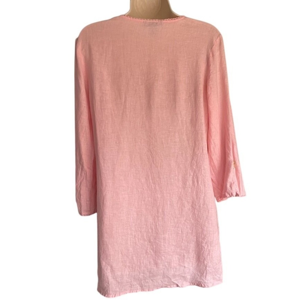Alexandra Bartlett Linen Tunic Top Pink Embroidered Butterfly Resort Boho L - Picture 7 of 9